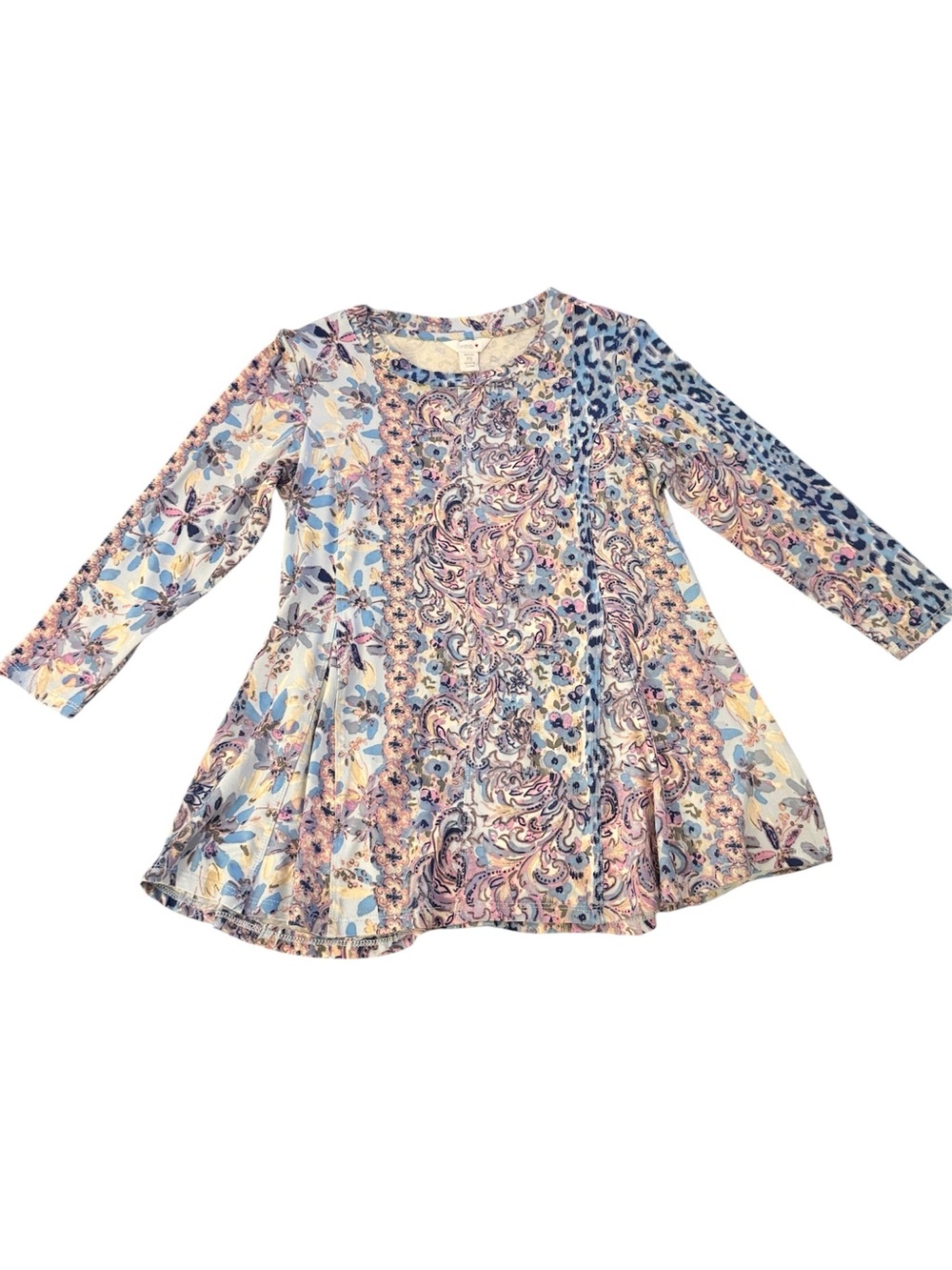 Intro Women's Floral Paisley Long Sleeve Top - Blue and Pink Multi-Color
